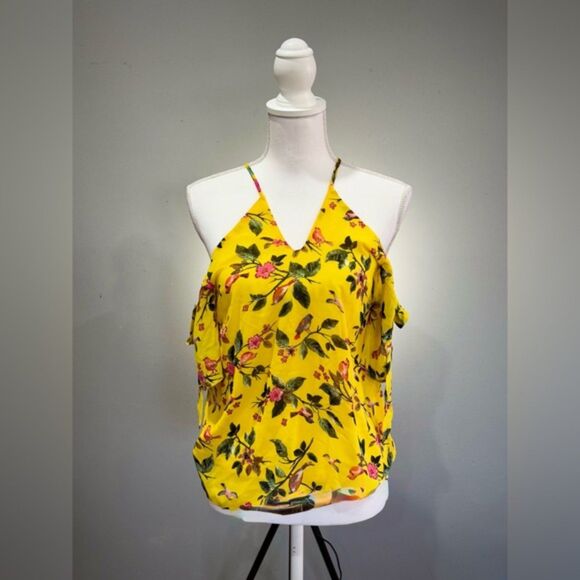 CLEARANCE! Yellow Monteau Floral Cold Shoulder Halter Top Size S EUC - Picture 1 of 6